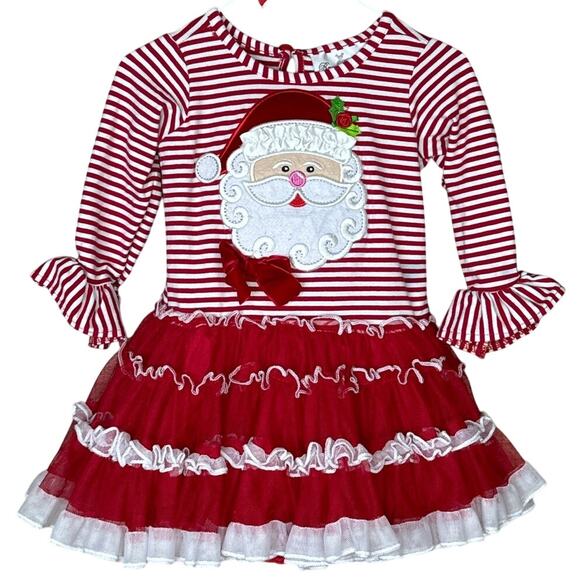 Rare Editions Christmas Santa Red White Stripe Tutu Dress Size 18 Month - Picture 1 of 8